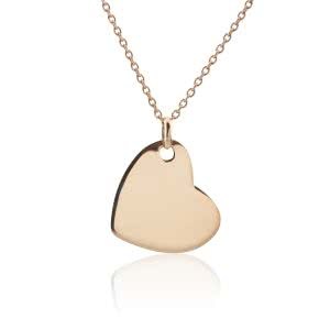 18ct rose gold plain heart shape necklace on angle