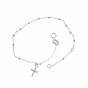 18ct White Gold Cross Rosary Beads Bracelet