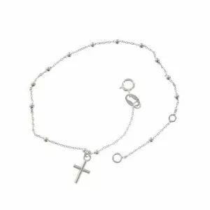 18ct White Gold Cross Rosary Beads Bracelet