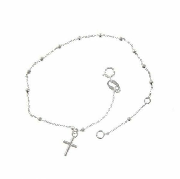 18ct White Gold Cross Rosary Beads Bracelet