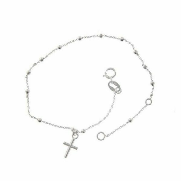 18ct White Gold Cross Rosary Beads Bracelet