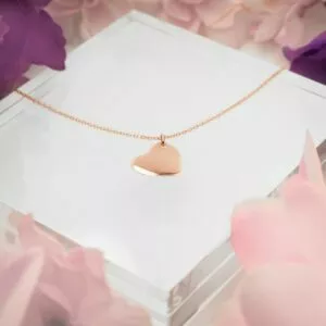 18ct rose gold plain heart shape necklace on angle