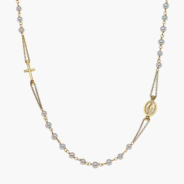 18ct Yellow Gold Pearl Rosary Necklace