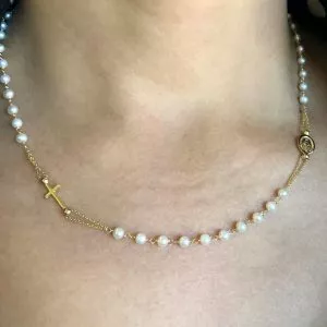 18ct Yellow Gold Pearl Rosary Necklace