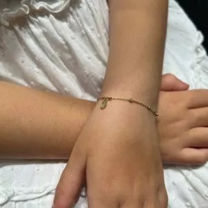 18ct yellow, rose and white gold rosary beads bracelet with cross and medallion