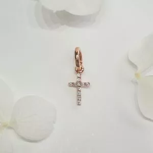 18ct rose gold diamond set small cross