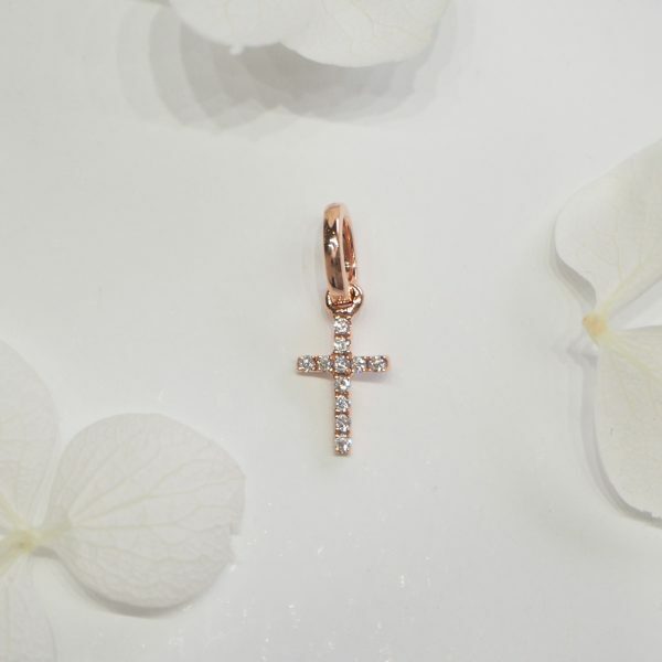 18ct rose gold diamond set small cross - Image 2