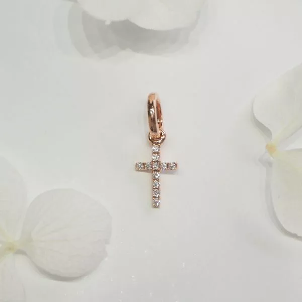 18ct rose gold diamond set small cross - Image 2