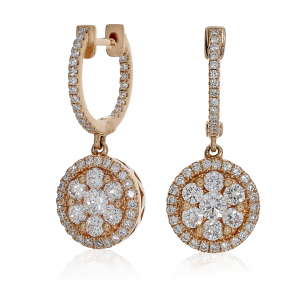 18ct rose gold diamond cluster drop earrings