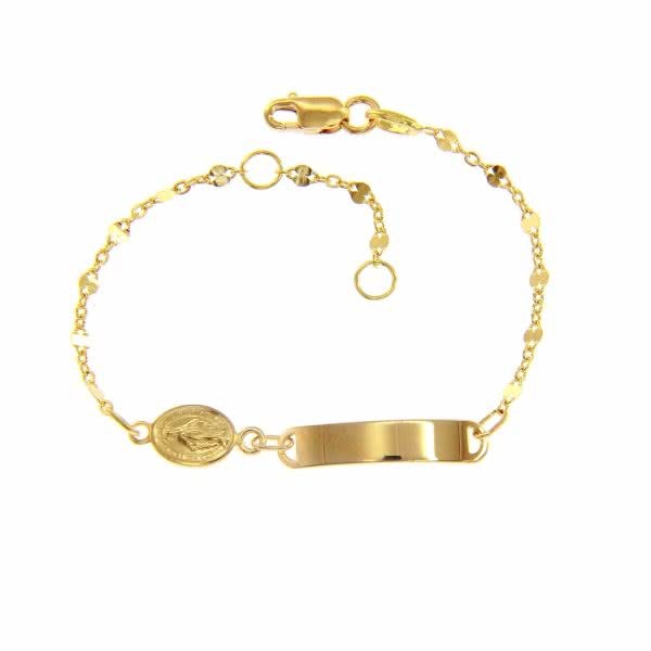 18ct yellow gold baby ID bracelet with religious medal