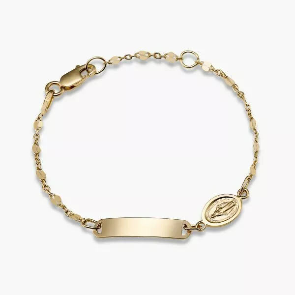 18ct yellow gold baby ID bracelet with religious medal