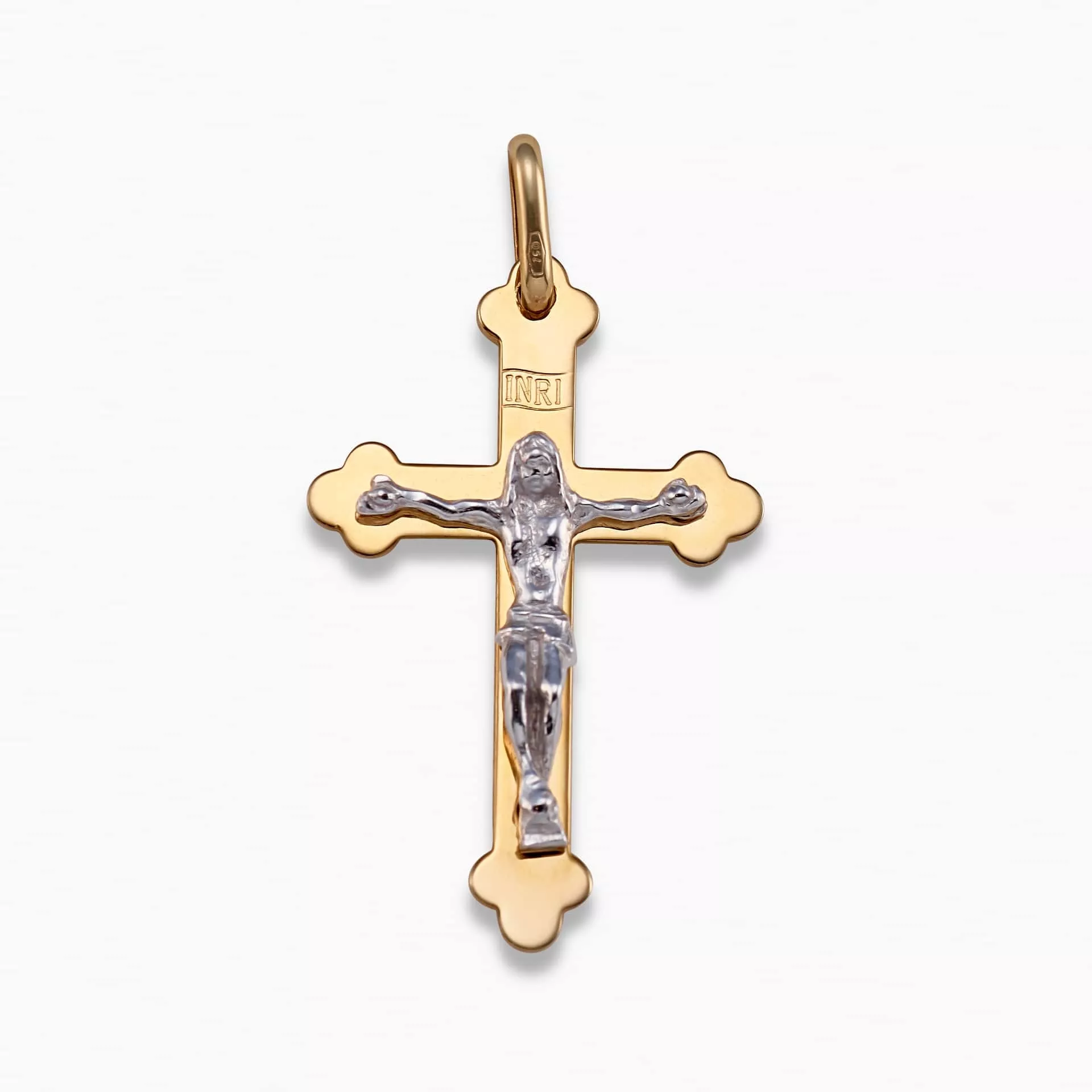 18ct Yellow White Gold Crucifix Pendant 3cm Cerrone
