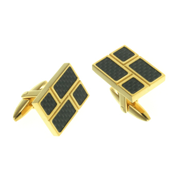 Stainless Steel Yellow Gold Plated Cufflinks with Black Carbon Fiber