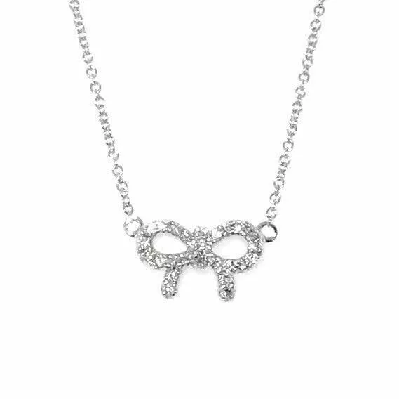 White gold shop bow necklace