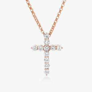 18ct rose gold diamond cross on chain