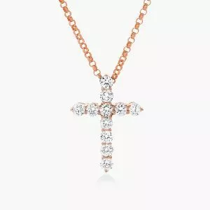 18ct rose gold diamond cross on chain