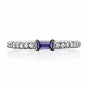 18ct white gold baguette purple sapphire and diamond ring