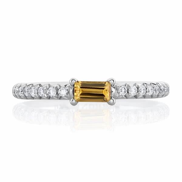 Platinum baguette golden sapphire and diamond ring