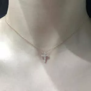 18ct rose gold diamond cross on chain