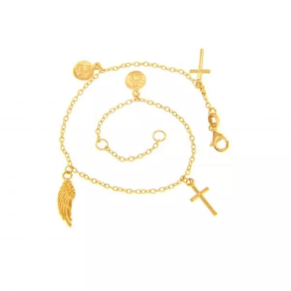 18ct yellow gold feathers and cross bracelet - Image 2