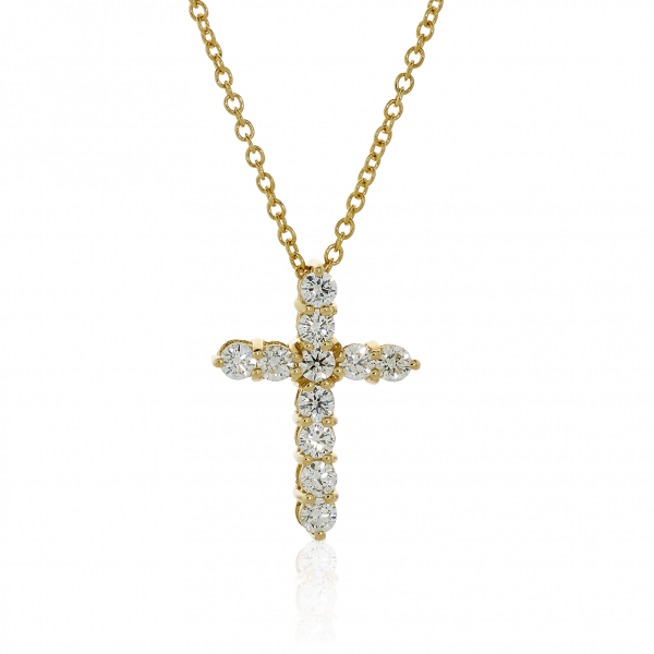 18ct yellow gold diamond set cross necklace