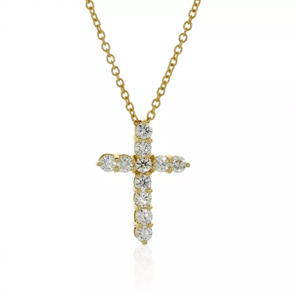 18ct yellow gold diamond set cross necklace