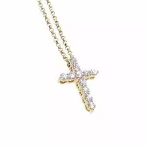 18ct yellow gold diamond set cross necklace