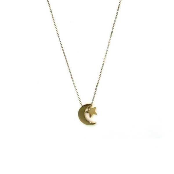 18ct yellow gold moon and star necklace