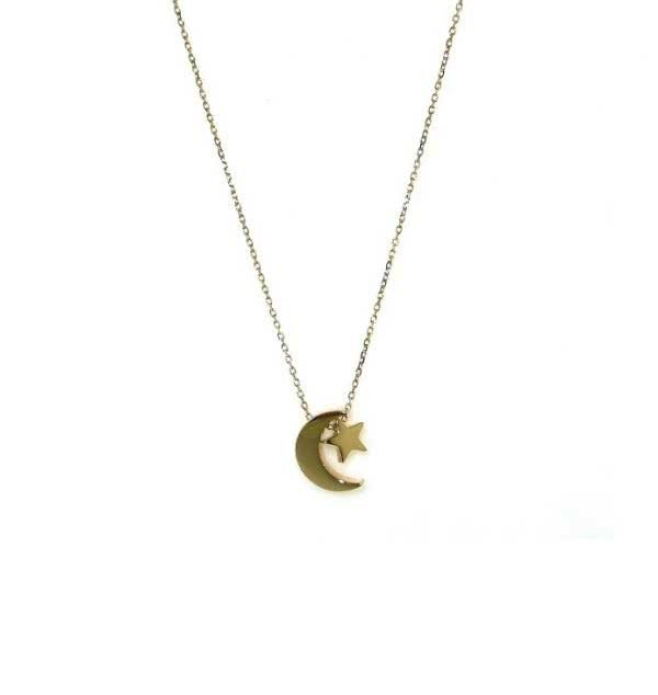 18ct yellow gold moon and star necklace