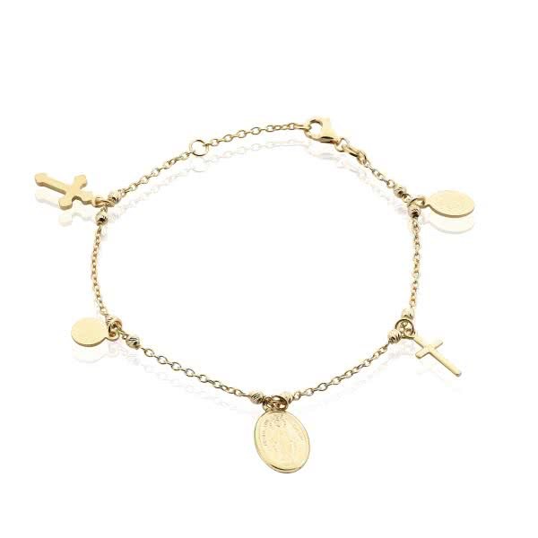 18ct yellow gold religious medals and cross bracelet