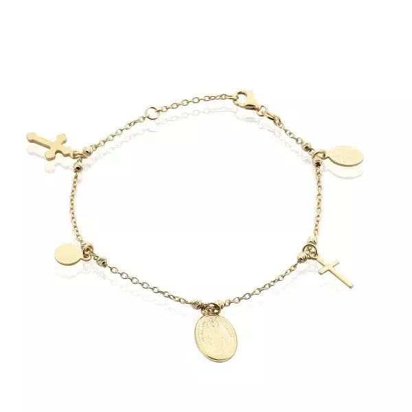 18ct yellow gold religious medals and cross bracelet