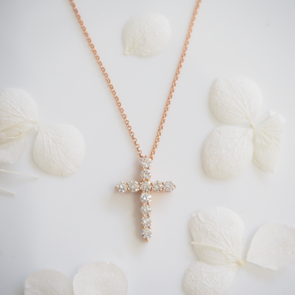 18ct rose gold diamond cross necklace