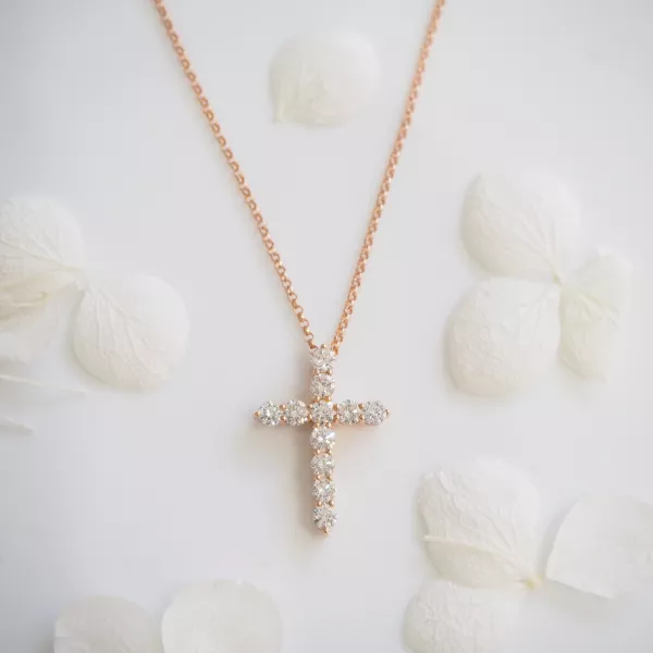 18ct rose gold diamond cross necklace