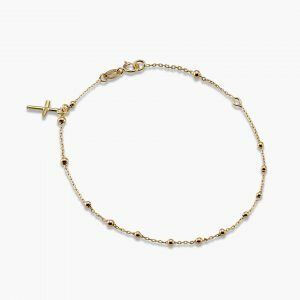 18ct yellow gold rosary beads bracelet with cross