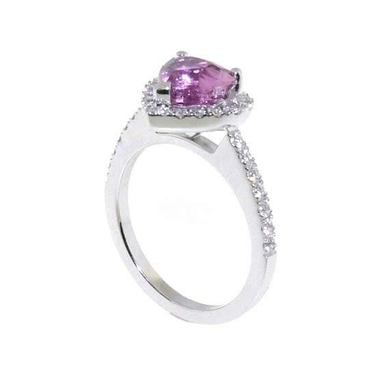 18ct White Gold 2.02ct heart pink sapphire and Diamond Ring