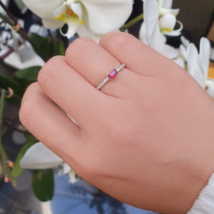 Platinum baguette ruby and diamond ring