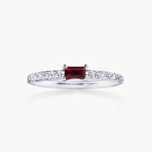 Platinum baguette ruby and diamond ring