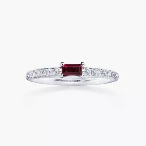 Platinum baguette ruby and diamond ring