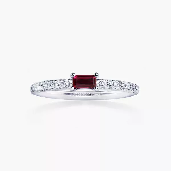 18ct white gold baguette ruby and diamond ring
