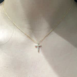 18ct yellow gold diamond set cross necklace