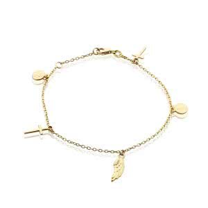 18ct yellow gold feathers and cross bracelet