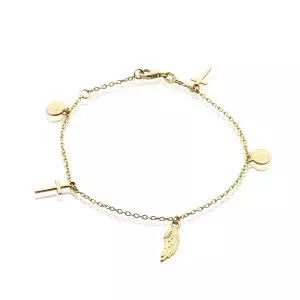 18ct yellow gold feathers and cross bracelet