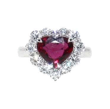 18ct white gold heart shape ruby and diamond ring