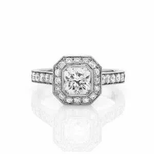 18ct White Gold Bezel Set Square Radiant Cut Diamond Ring