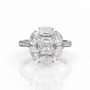 Platinum Square Emerald Diamond Ring