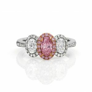 18ct White and Rose Gold Three Stone Oval Pink Diamond Ring