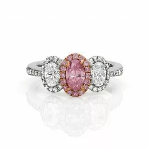 18ct White and Rose Gold Three Stone Oval Pink Diamond Ring