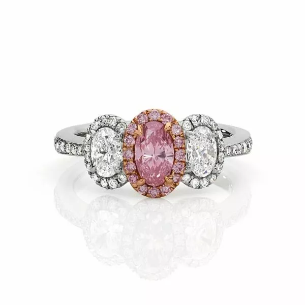 18ct White and Rose Gold Three Stone Oval Pink Diamond Ring