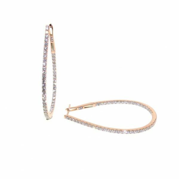 18ct rose gold diamond set teardrop hoop earrings
