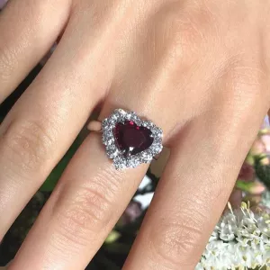 18ct white gold heart shape ruby and diamond ring